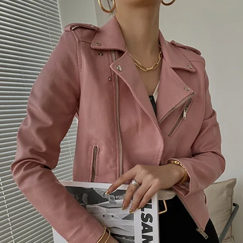 Мотоциклетная кожаная куртка, женский дизайн с наклонной планкой, Гонконгский стиль, Корейская версия, красивая куртка из искусственной кожи, топ 2023 года.