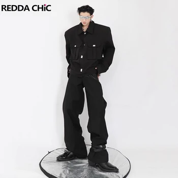 REDDACHiC ICON, мужская укороченная куртка-бомбер с подкладкой на плечах, пальто с большими карманами и лацканами, Базовая однотонная верхняя одежда, хипстерская уличная одежда в стиле хип-хоп.