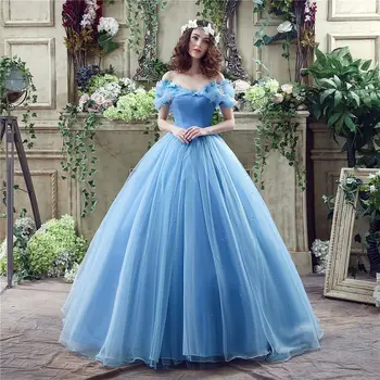 Синие пышные платья Bomaris с открытыми плечами, Vestidos De 15 Anos, модные платья для вечеринки в честь дня рождения Золушки с 3D бабочкой
