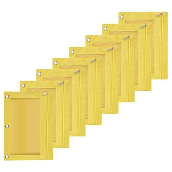 8ШТ Пенал большой емкости с тремя отверстиями, сумка для файлов, прочная сумка-переплет с прозрачным окошком Желтого цвета