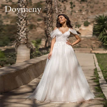 Элегантное свадебное платье Doymeny с аппликацией из тюля и цветами, свадебное платье с пышными рукавами, V-образный вырез, спинка, сексуальное женское платье для выпускного вечера длиной до пола