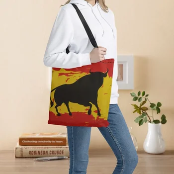 Женщины хозяйственные сумки испанской корриды культуры узором складной большой емкости сумки Сумка на плечо для девочек холщовый продуктовый мешок