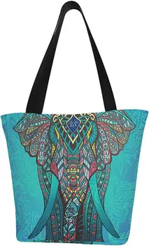 Холщовая сумка Boheme Elephant, большая женская повседневная сумка через плечо, Многоразовая многоцелевая тяжелая хлопковая сумка для покупок.
