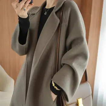 Осенне-зимнее новое женское шерстяное пальто 2023, твидовый жакет средней длины, женское Корейское свободное универсальное пальто с имитацией шерсти
