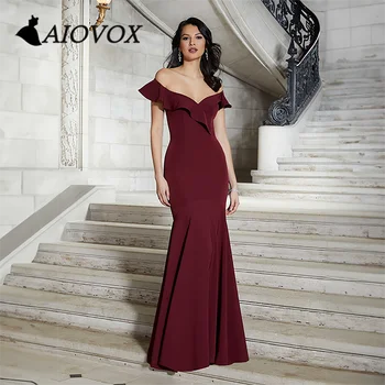 Платье для выпускного вечера AIOVOX с оборками и открытыми плечами, простое атласное вечернее платье, элегантное женское вечернее платье в стиле русалки длиной до пола