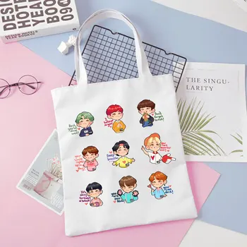 KPOP Stray Kids, холщовая сумка для хранения с рисунком милого персонажа, сумка на молнии через плечо, мужская хозяйственная сумка, подарок фанатов HyunJin Han.