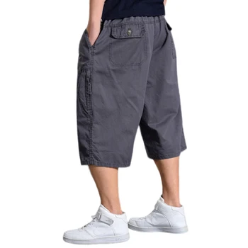Мужские длинные шорты-карго, повседневные шорты ниже колена свободного покроя с карманами