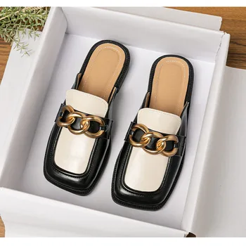 Женская фетиш-обувь, тапочки из микрофибры с квадратным носком, на низком каблуке 2 см, коричневые, черные, полупрозрачные Металлические шоссы Шириной 43 см