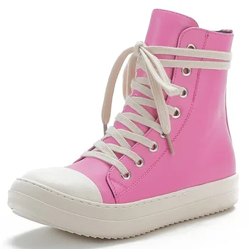 Новые женские и мужские кроссовки, спортивная обувь на платформе с высоким берцем, белая, розово-зеленая, повседневная модная кожаная обувь, Вулканизированная обувь Feme