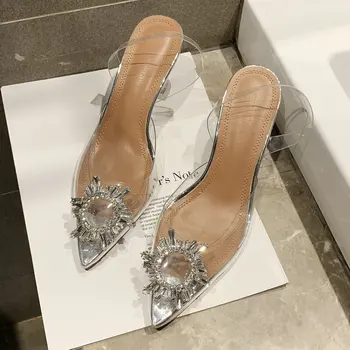Летние женские элегантные туфли-лодочки на заоблачно высоком каблуке, женские туфли со стразами, сексуальное женское платье для вечеринки в клубе, прозрачные тапочки, прямая поставка