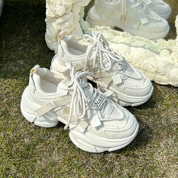 Корейская дизайнерская обувь для папы, Женская летняя новинка 2023 года, повседневная спортивная обувь на толстой подошве, кроссовки на платформе Zapatillas De Deporte
