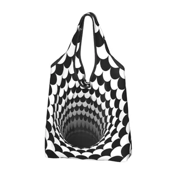 Симпатичная оптическая иллюзия, Черная дыра, весы, сумка для покупок, портативная геометрическая черно-белая сумка для покупок, сумка для покупок через плечо
