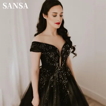 Черное Бальное платье Sansa, Сексуальное платье Для выпускного вечера С Открытыми плечами, Расшитое Блестящими Пайетками, Вечернее платье