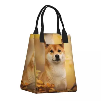 Милая изолированная сумка для ланча с изображением собаки Шиба-ину для женщин с животным рисунком, сменный теплый кулер, термосумка для ланча, контейнер для еды, сумка-тоут