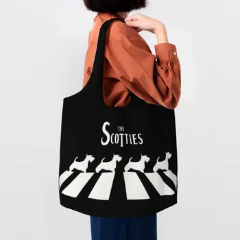 Многоразовая сумка для покупок The Scotties, женская холщовая сумка-тоут, прочная сумка для собак с шотландским терьером, сумки для покупок в продуктовых магазинах, сумки