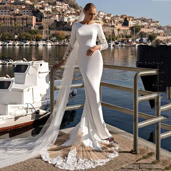 Модные свадебные платья Doymeny Mermaid 2024, Атласные кружевные аппликации, платья для невесты с длинными рукавами, пляжные платья для свадебных вечеринок