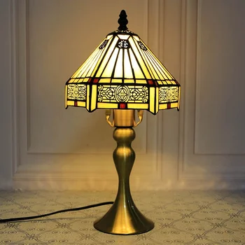 LongHuiJing Высококачественная маленькая квадратная лампа из карамели и художественного стекла Mission Tiffany с 8-дюймовым витражным абажуром настольные лампы