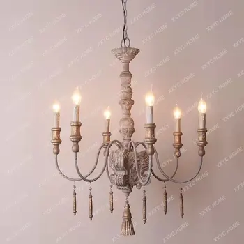 Кантри-люстра Французская креативная простая ретро-лампа из массива дерева Гостиная Столовая Спальня Лампа для кабинета