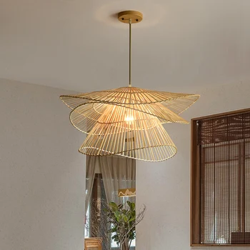 Современные креативные светодиодные Бамбуковые ротанговые плетеные подвесные светильники Подвесной светильник для столовой Люстра для гостиной Лампа для домашнего декора