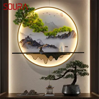 Современная настенная картина SOURA, Свет внутри, Креативная китайская Пейзажная фреска, Бра, Лампа LED для дома, гостиной, спальни, кабинета