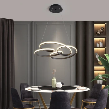 Современная светодиодная подвесная люстра для столовой, Черная Гостиная, спальня, кухня, ресторан, Светодиодная подвесная лампа, приложение Lustre / Remote