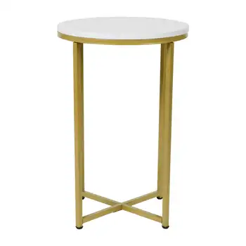 Современный приставной столик, белый мрамор /матовое золото