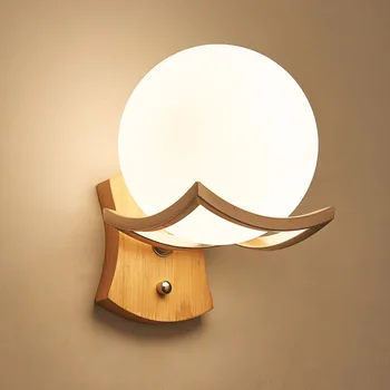 Японский прикроватный настенный светильник простой современный креативный из массива дерева со светодиодной подсветкой для спальни, гостиной, прохода, коридора, настенный светильник WF5101030