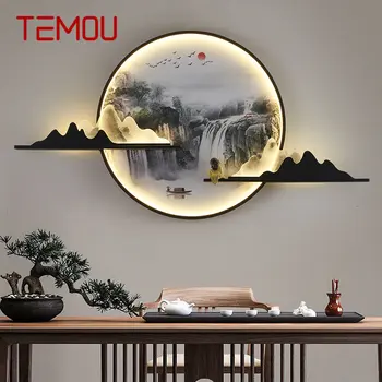 Современная настенная картина TEMOU, светодиодная китайская креативная круглая настенная фреска с пейзажем, бра для дома, гостиной, спальни, кабинета