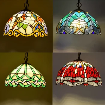 Подвесные светильники из витражного стекла в стиле ретро от Tiffany, Винтажный Средиземноморский подвесной светильник, декор для гостиной, подвесной светильник, Люминесцентная подвеска