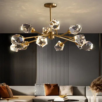 Современная светодиодная люстра в роскошном стиле для гостиной, спальни, столовой, кухни, потолочный светильник, Золотой, Медный, хрустальный подвесной светильник G9