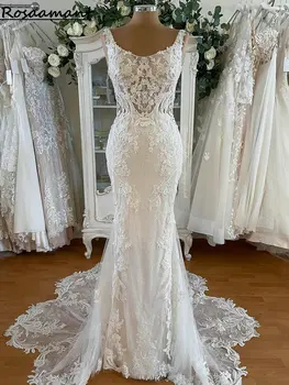 Свадебное платье в стиле русалки с открытой спиной, без рукавов, с цветочными аппликациями, кружевное свадебное платье Robe De Mariée