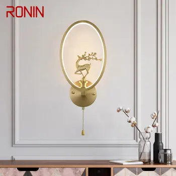 Настенный Светильник RONIN В Китайском Стиле LED Gold Vintage Brass Creative Deer Sconce Light Для Дома, Гостиной, Спальни, Кабинета, Декора