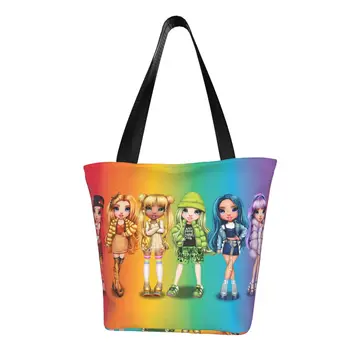Милая сумка для покупок для девочек с принтом Каваи, радужная сумка для девочек, переносная холщовая сумка для покупок, мультяшная сумка
