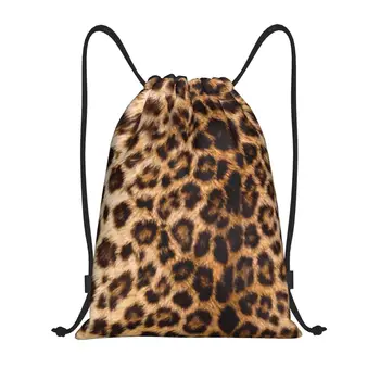 Изготовленные на заказ сумки из шкуры леопарда Гепарда, сумки на шнурке для покупок, рюкзаки для йоги, женские и мужские рюкзаки для спортзала с рисунком из меха животных