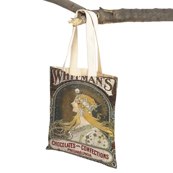 Альфонс Муха Картина на холсте Японская сумка для покупок Винтажная Европейская Абстрактная Повседневная сумка Модные Женские сумки для покупок