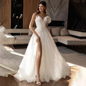 Элегантное свадебное платье на одно плечо с нежными цветочными вставками и разрезом спереди, сшитое на заказ для новобрачных 2023 Vestido De