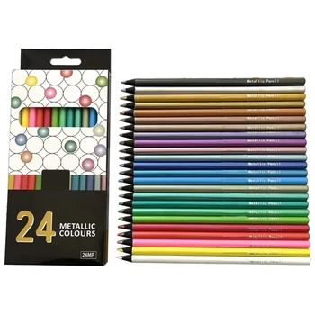 24шт Металлических Цветных Карандашей для рисования, Карандаши для рисования, Цветные Художественные Карандаши D5QC
