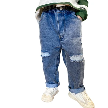 Джинсы для мальчиков с большими дырками, джинсы для мальчиков, детский повседневный стиль, Детские рваные джинсы, Весна-осень, детская одежда 6 8 10 12 14