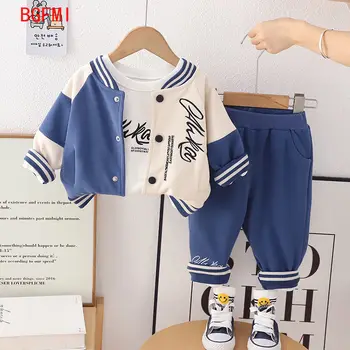 Весенне-осенняя Корейская детская одежда для мальчиков, детские пальто, футболка, брюки, комплект из трех предметов, детская верхняя одежда, мужская одежда для малышей