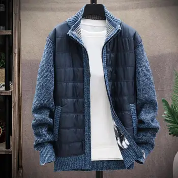Мужская осенне-зимняя куртка, пальто Со стоячим воротником и длинным рукавом, мужское пальто, Планка на молнии, Повседневный Однотонный мужской свитер, пальто