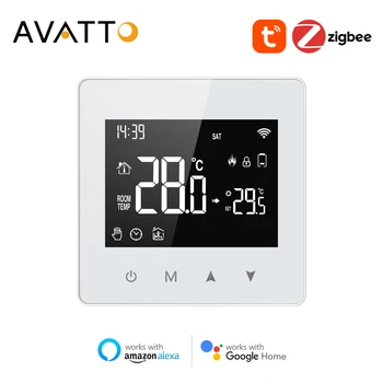 Умный термостат AVATTO Tuya WiFi / Zigbee с батарейным питанием, регулятор температуры для газового котла, работает для Alexa Google Home.