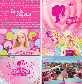 Украшения на День рождения Барби, баннер на день рождения фильма, фон для вечеринки в честь дня рождения в детском раю, фон для вечеринки в честь дня рождения ребенка