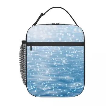 Синяя блестящая студенческая школьная сумка для ланча Оксфордская сумка для ланча для офиса путешествий кемпинга Термоохладитель Ланч бокс