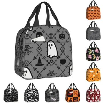 Изготовленная на заказ сумка для ланча с летучими мышами-ведьмами на Хэллоуин, женские теплые ланч-боксы с изоляцией-охладителем для детей, школьная сумка для ланча