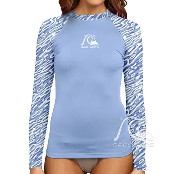 SPELISPOS, Женские рубашки для серфинга, Защита от ультрафиолета с длинным рукавом, водные виды спорта, облегающие купальники, высокоэластичные топы для дайвинга